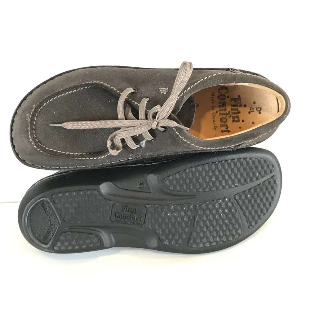 Mens Size 8 Finn Comfort Gray Leather Oxford Shoes with Contrast Stitching